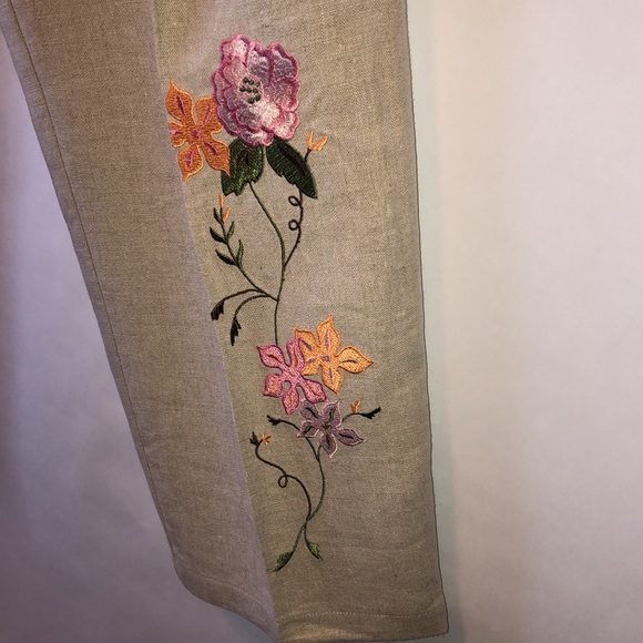 Relativity wide leg linen pants with embroidery at hemline sz Mp - Picture 3 of 8
